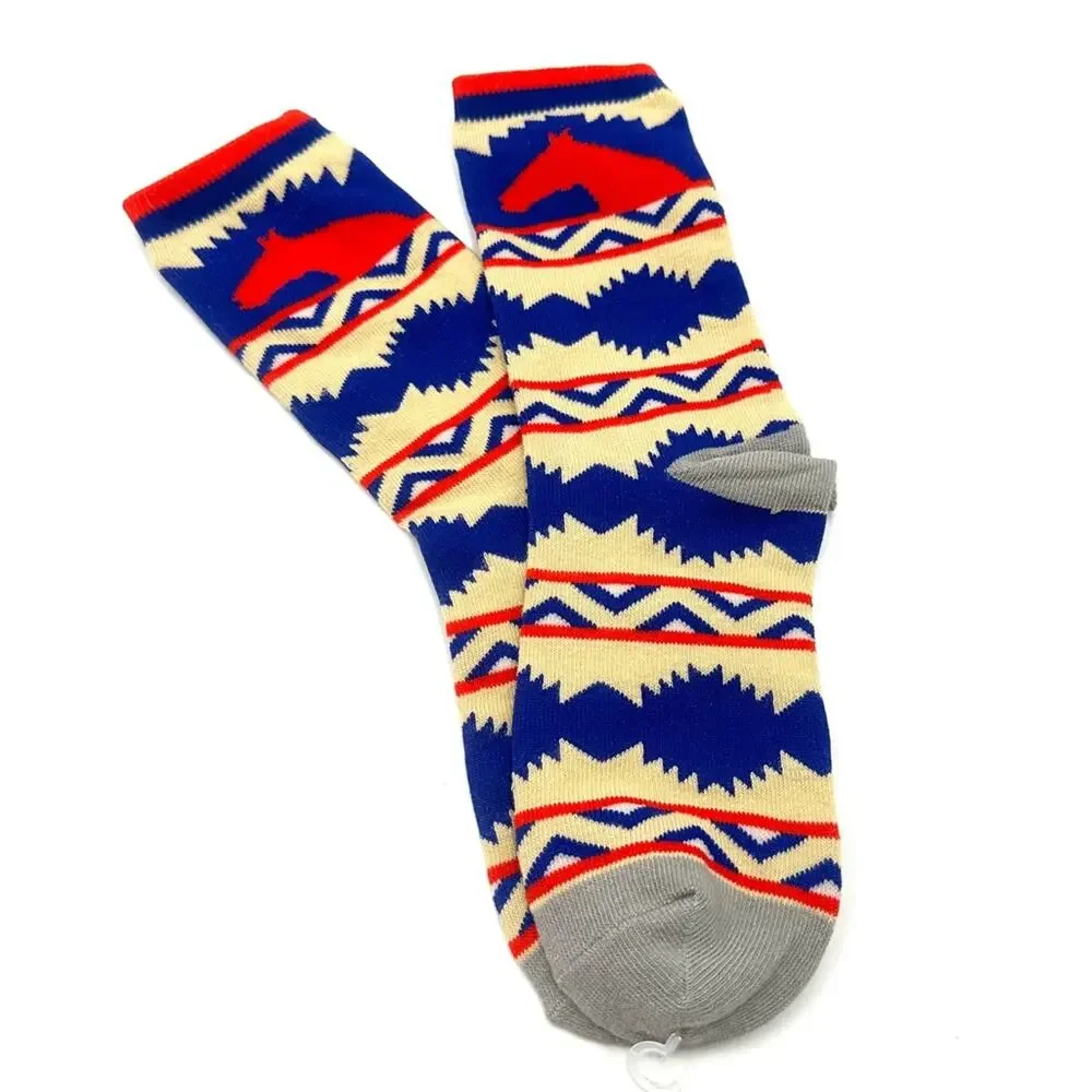 Vintage Red & Blue Woven Horse Head Ski Socks Winter Wear Western Kentucky Derby
